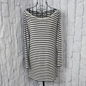 J. Crew Striped Boatneck Black/Cream Long Sleeve Top Large